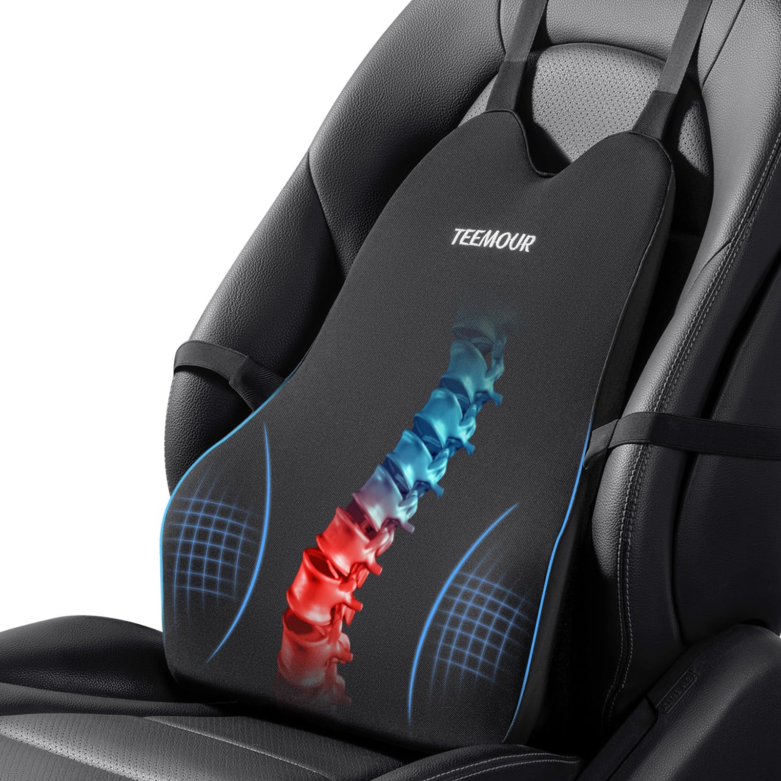 Teemour lumbar support pillow close-up showing memory foam density for durable back support