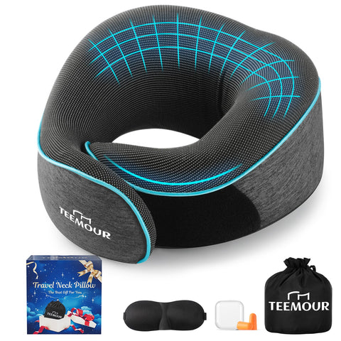 Teemour travel neck pillow 360-degree support for plane comfort