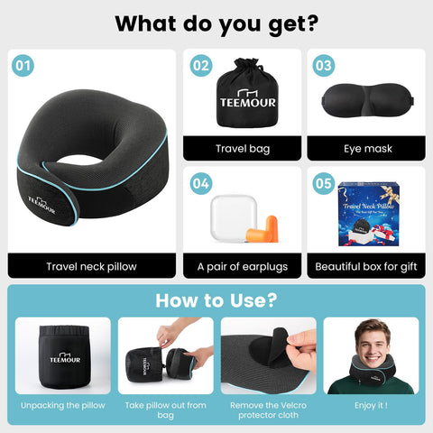 Teemour travel neck pillow in everyday flight setup