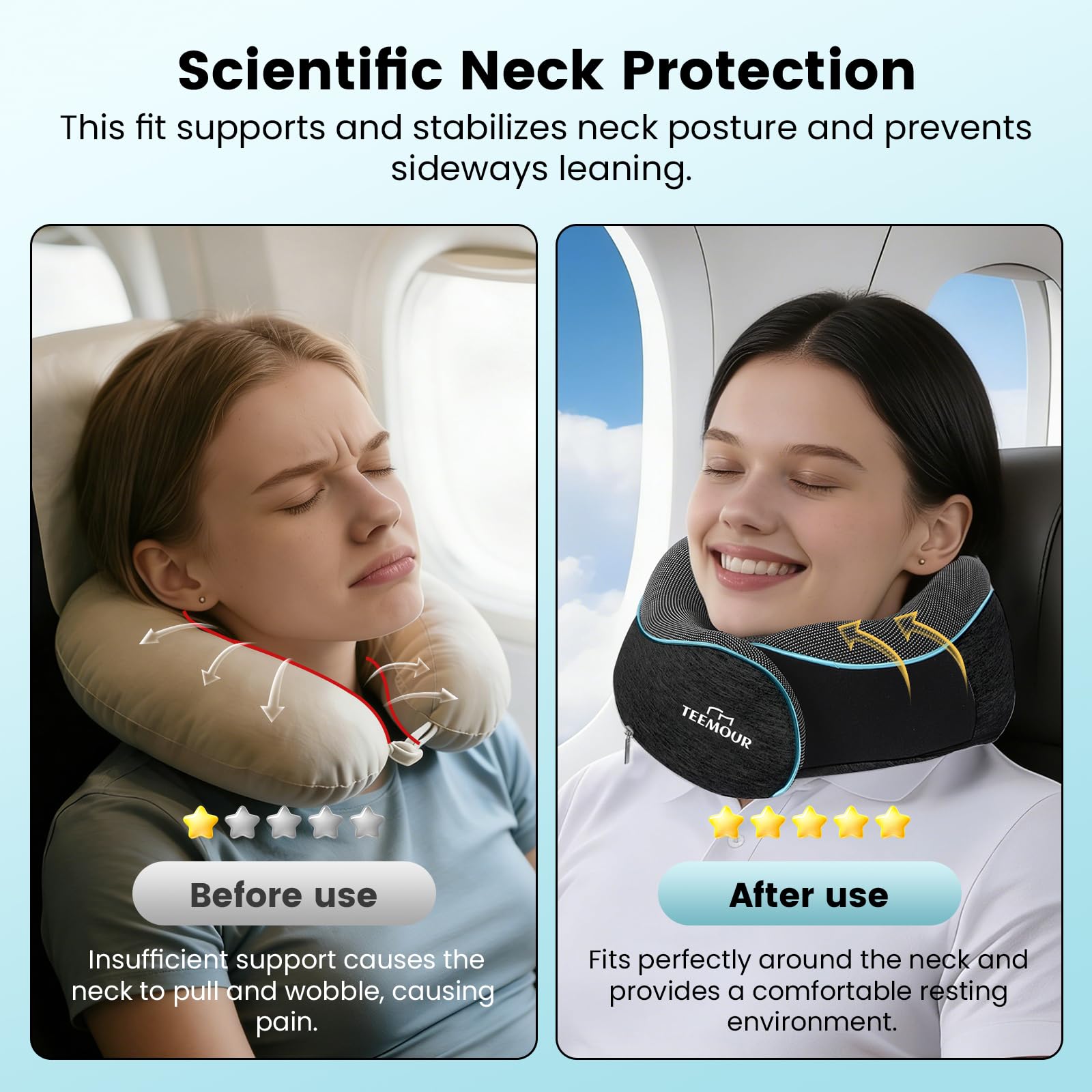 Teemour memory foam close-up shows soft, adaptive neck support