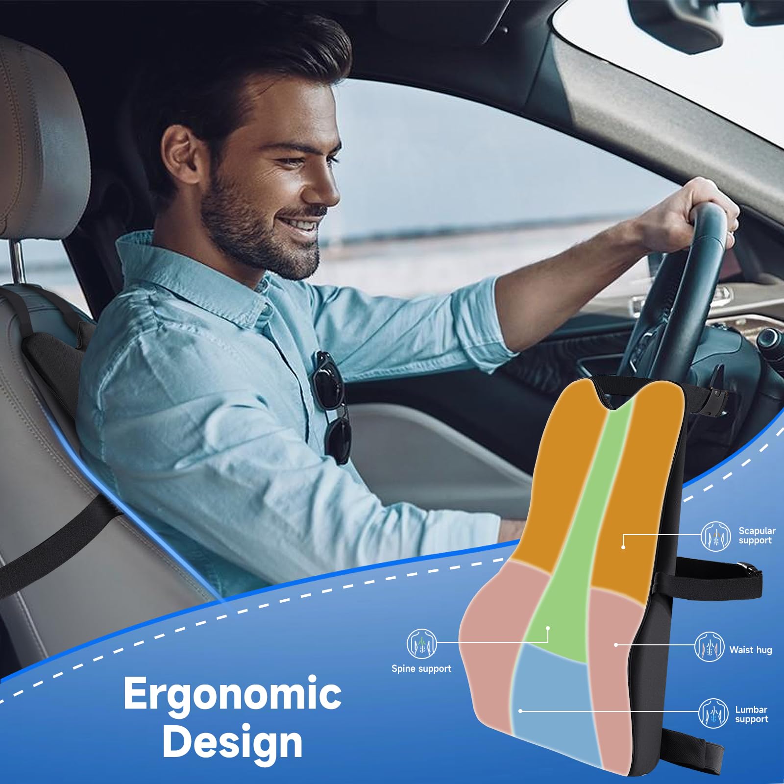 Teemour lumbar pillow on trucks and SUVs shows versatile fit with three straps