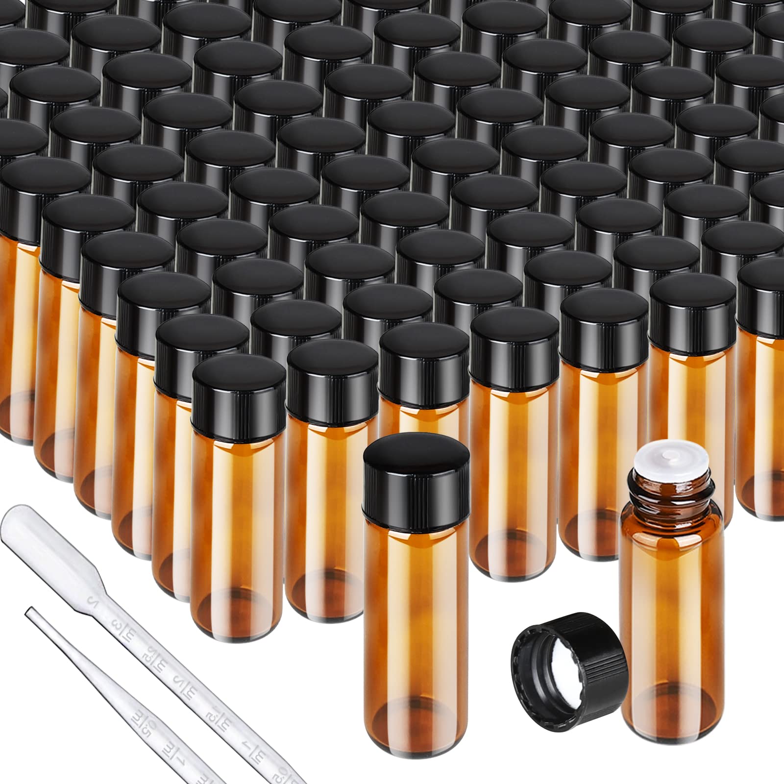 Teenitor 100pcs 5ml bottles with droppers for samples and labeling.