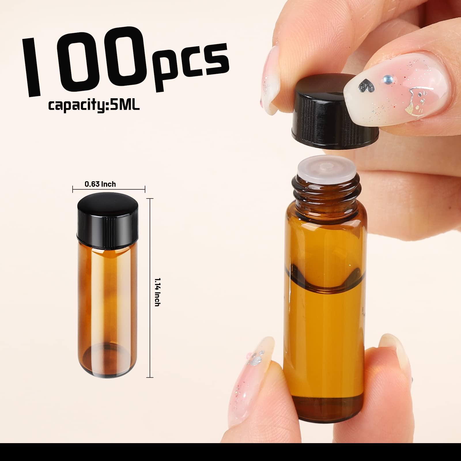 Teenitor amber glass 5ml bottle protecting oils from light.