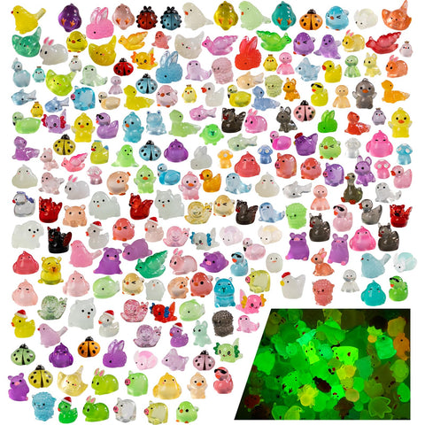 Teenzee glow-in-the-dark mini resin animals for night-time display and playful decor.