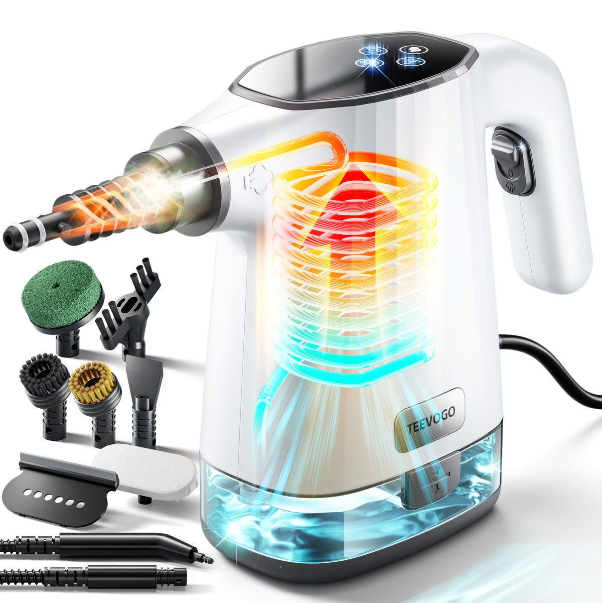 TEEVOGO handheld steam cleaner with easy-fill tank for quick refills and continuous cleaning