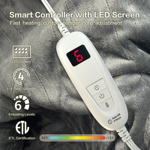 Tefici heated throw with auto-off after four hours for safe energy use.