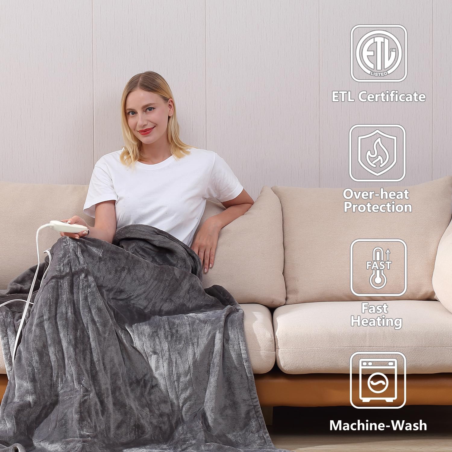 Tefici blanket with six heat levels highlighting adjustable comfort.