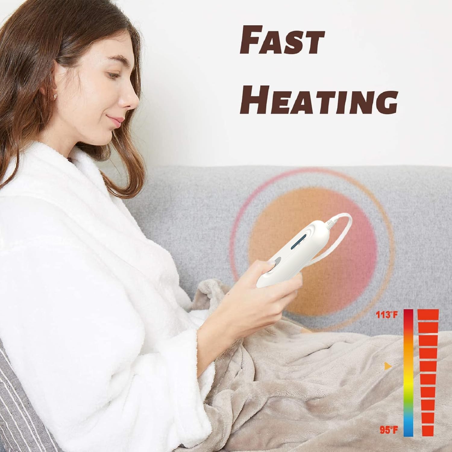 Camel-colored, machine-washable Tefici heated blanket for easy care