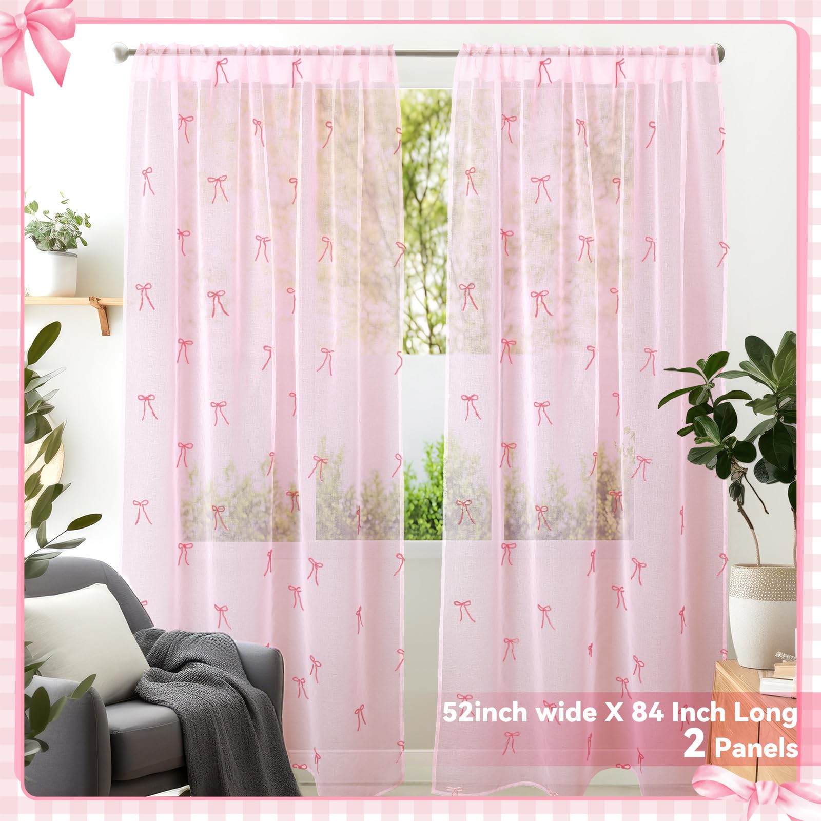 Tegeme pink bow embroidery detail adds delicate elegance to any room.