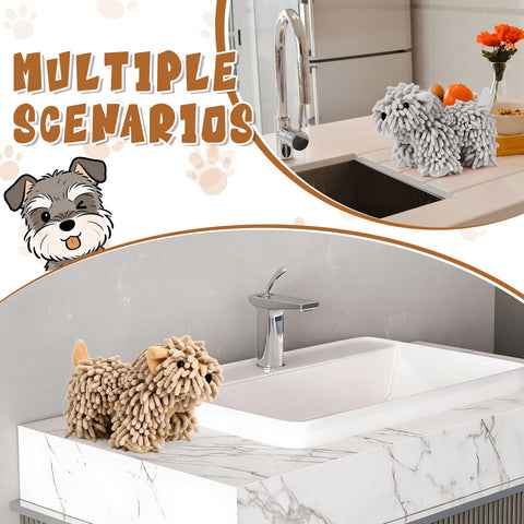 Tegeme dog towel decor suitable for kitchen or nursery spaces.