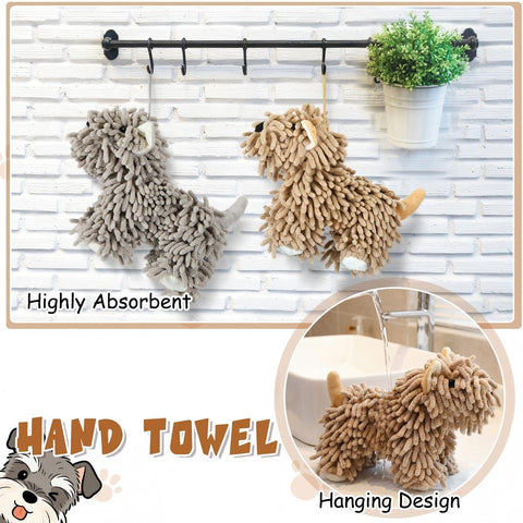 Tegeme grey-brown dog towel set displayed in a bathroom.