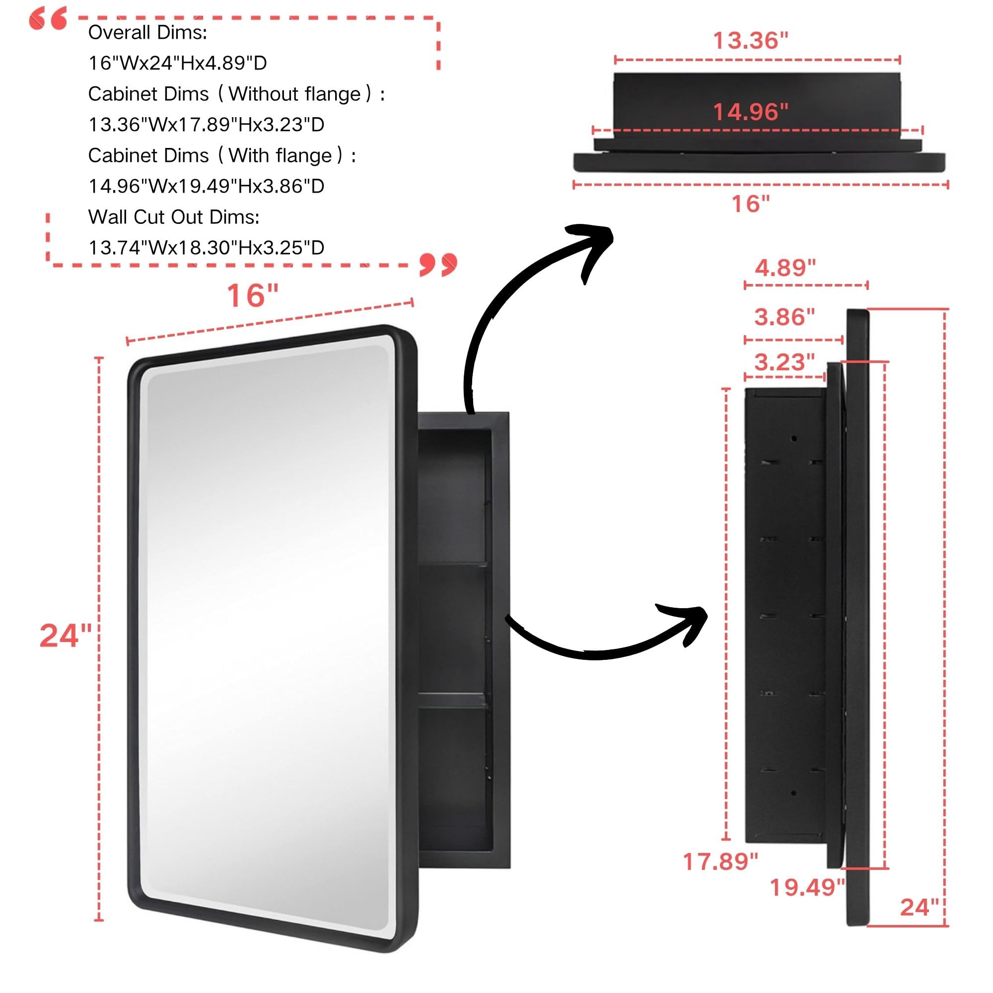 TEHOME compact footprint highlighting 16x24 inch cabinet dimensions.