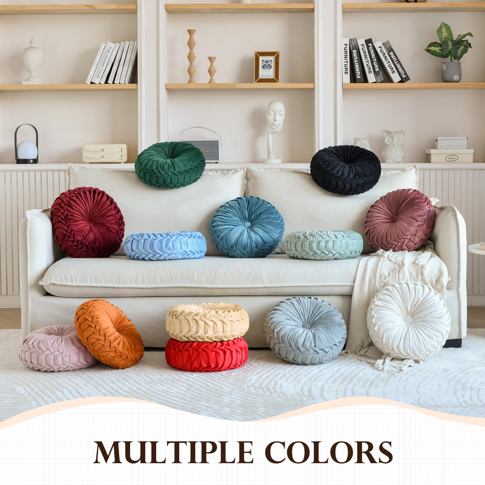 Teieas pleated round cushion with elegant button for stylish decor