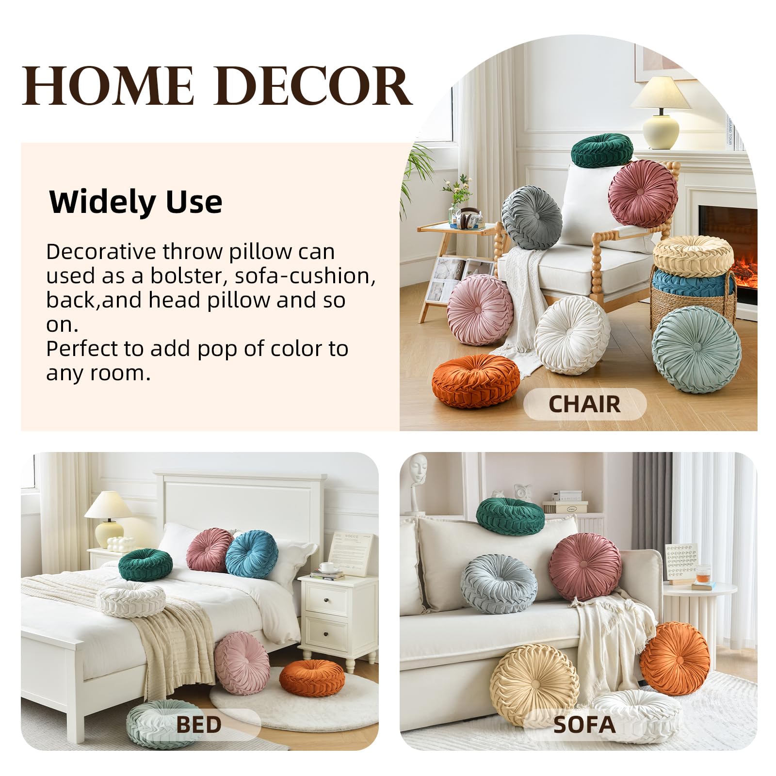 Teieas round velvet cushion texture highlights soft, durable upholstery.