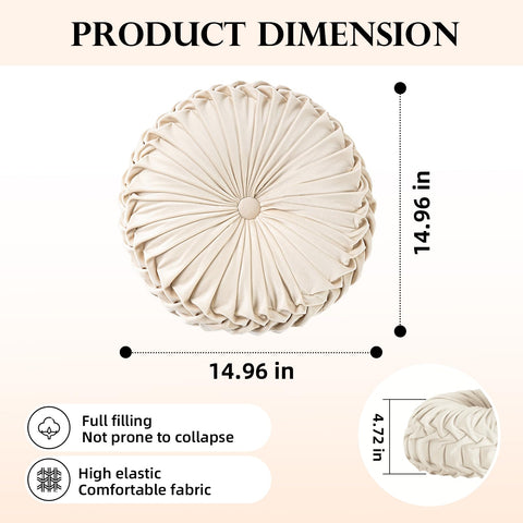 Teieas round pillow on a bed creates a luxurious accent layer.