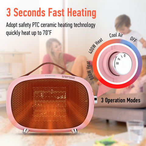 Teioe mini electric ceramic space heater heat settings for versatile comfort.