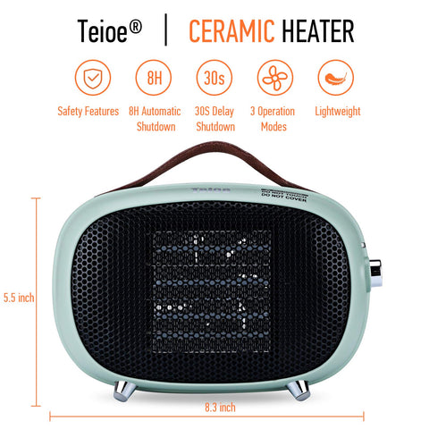 Teioe space heater back view highlighting safety features and venting design