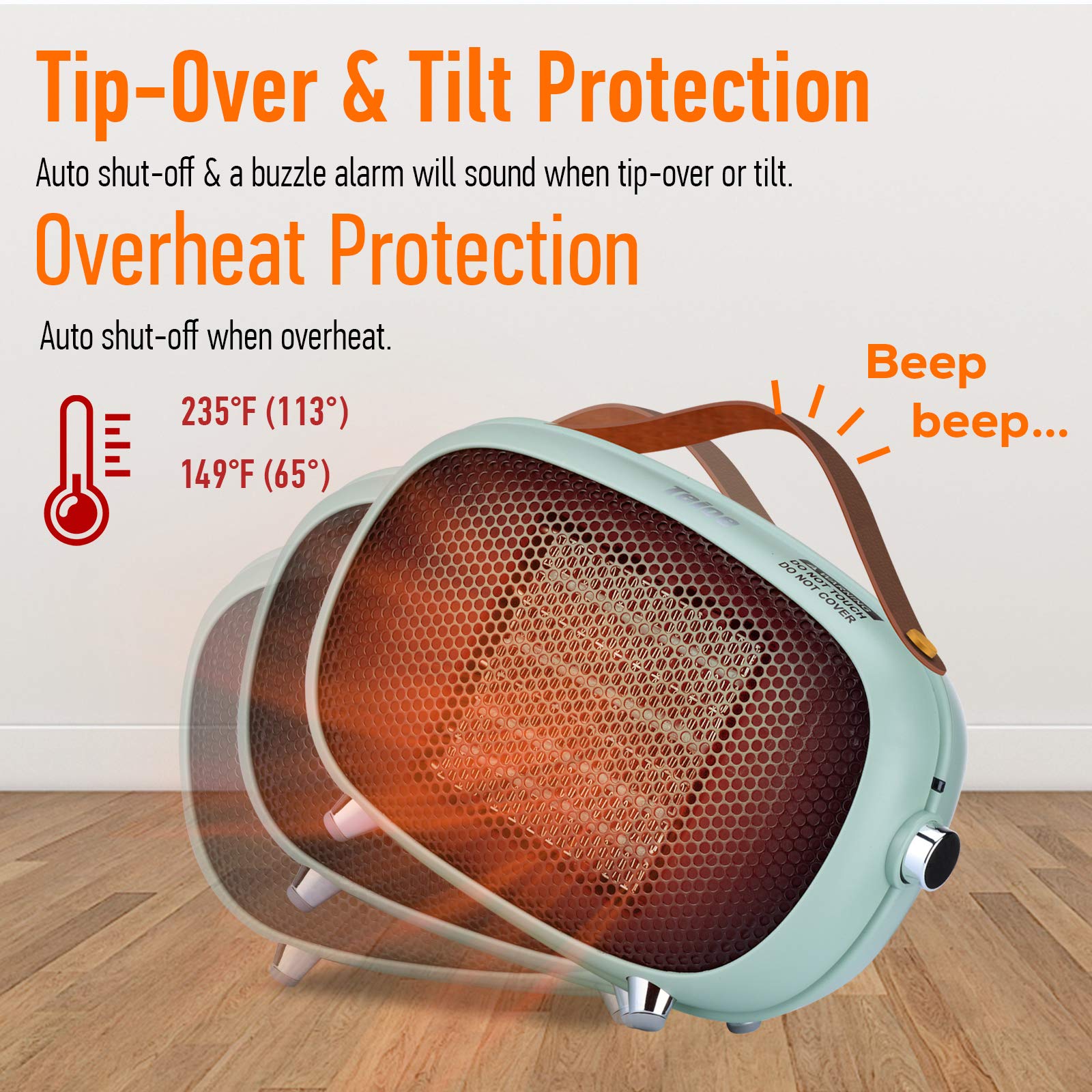 Teioe space heater side profile illustrating sleek retro-inspired design