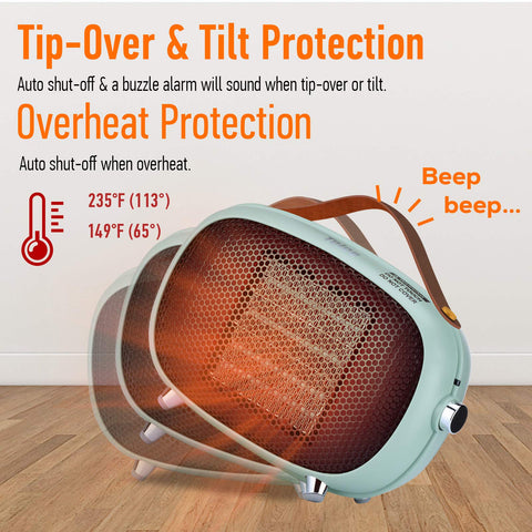 Teioe space heater side profile illustrating sleek retro-inspired design