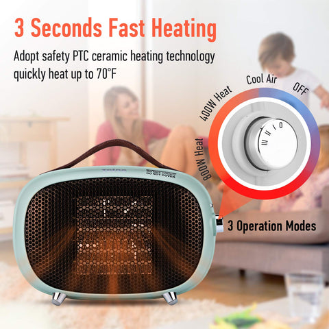 Teioe space heater top controls emphasizing simple three-mode operation