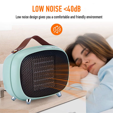Teioe space heater under-desk use demonstrates compact portable warmth