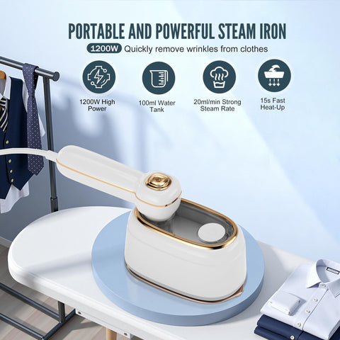 TEKI Travel Steamer with 180-degree rotating handle for comfortable ironing angles.