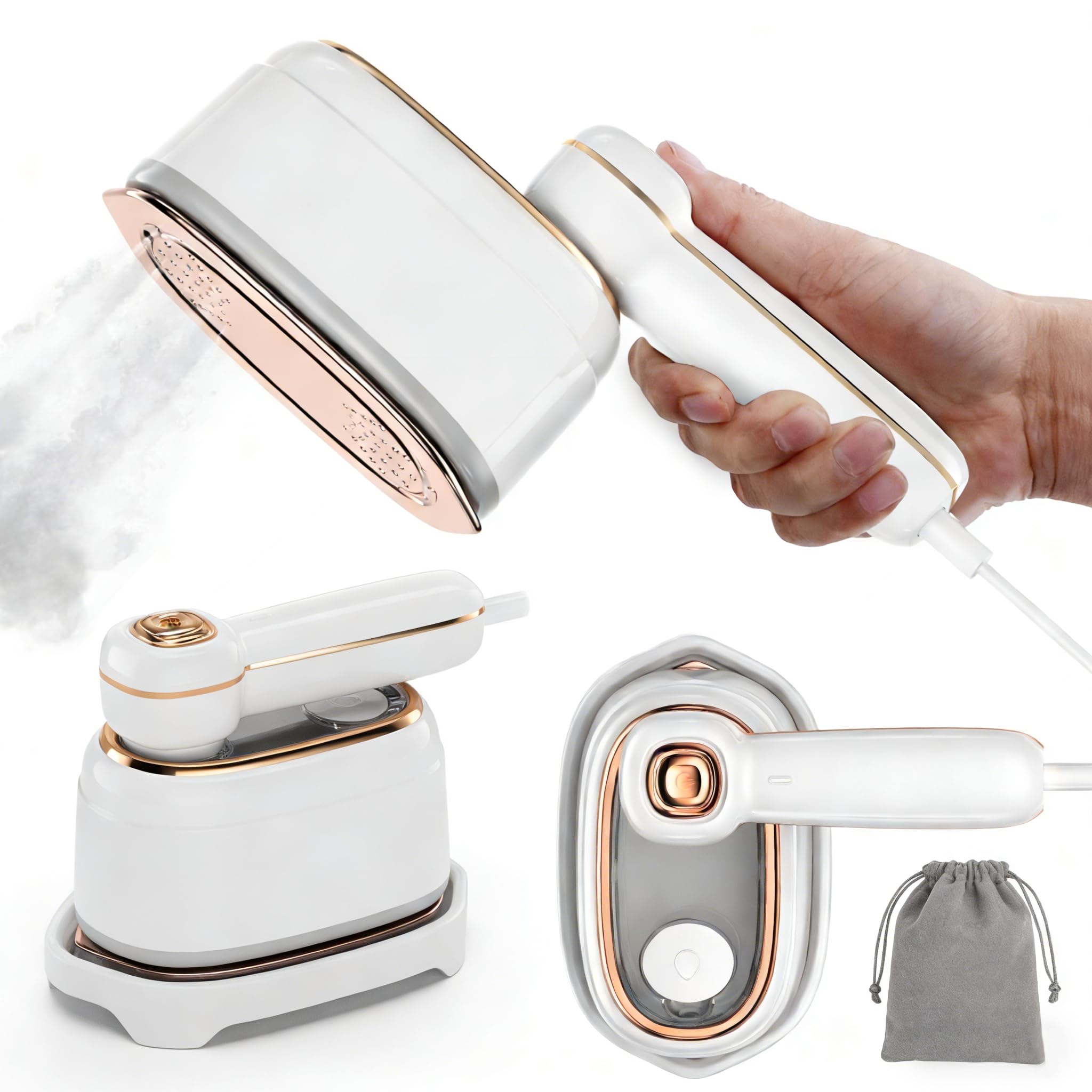 TEKI Travel Steamer compact design for easy packing and quick wrinkle relief.