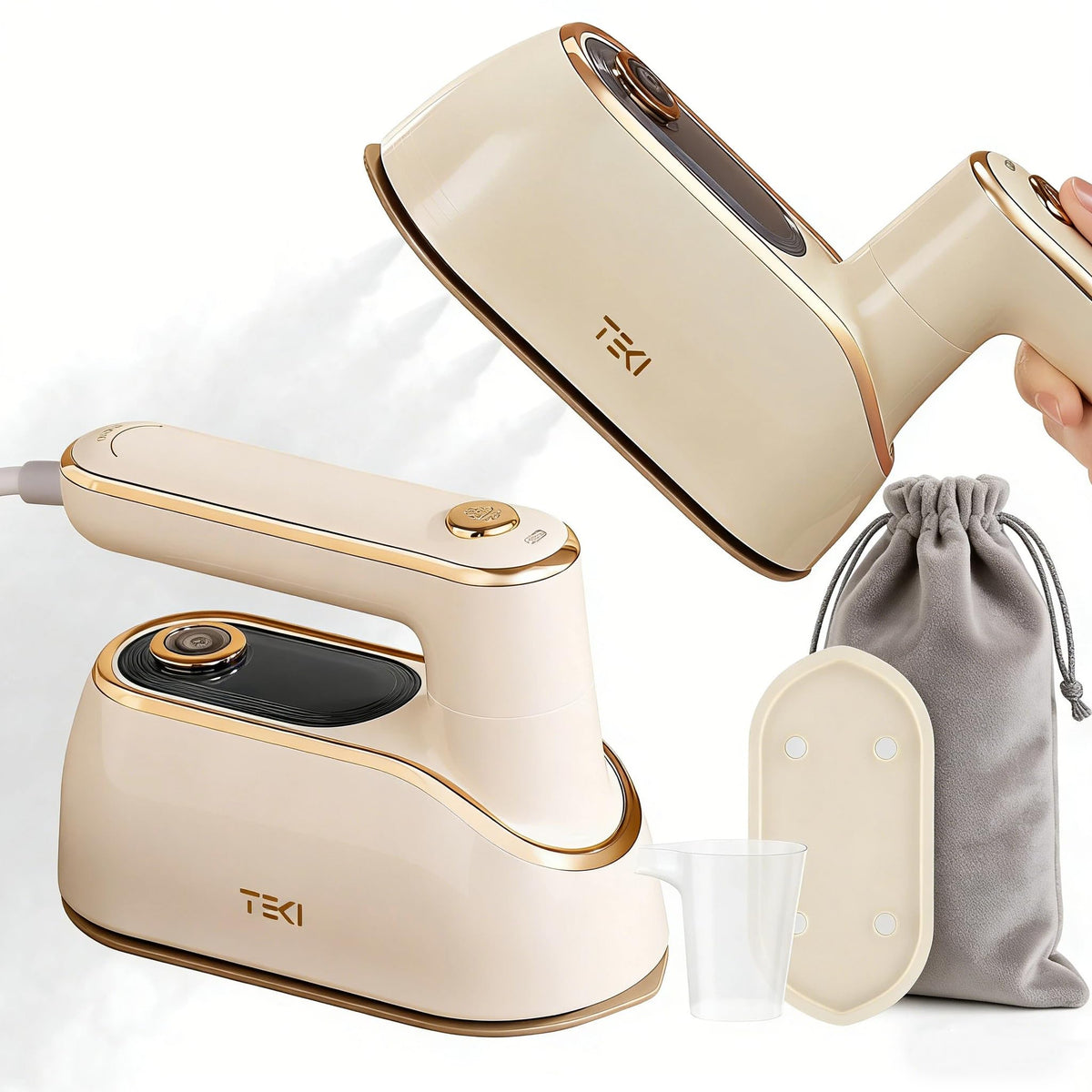 TEKI Travel Steamer folded compact for easy packing and carry-on use
