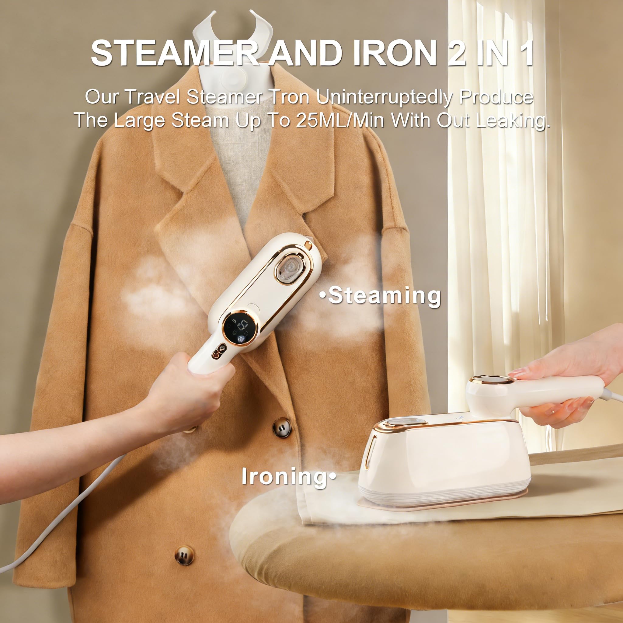 TEKI LCD display shows low, medium, and high steam modes