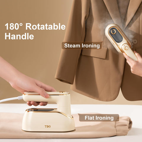 TEKI Travel Steamer with rotatable handle for easy collar access