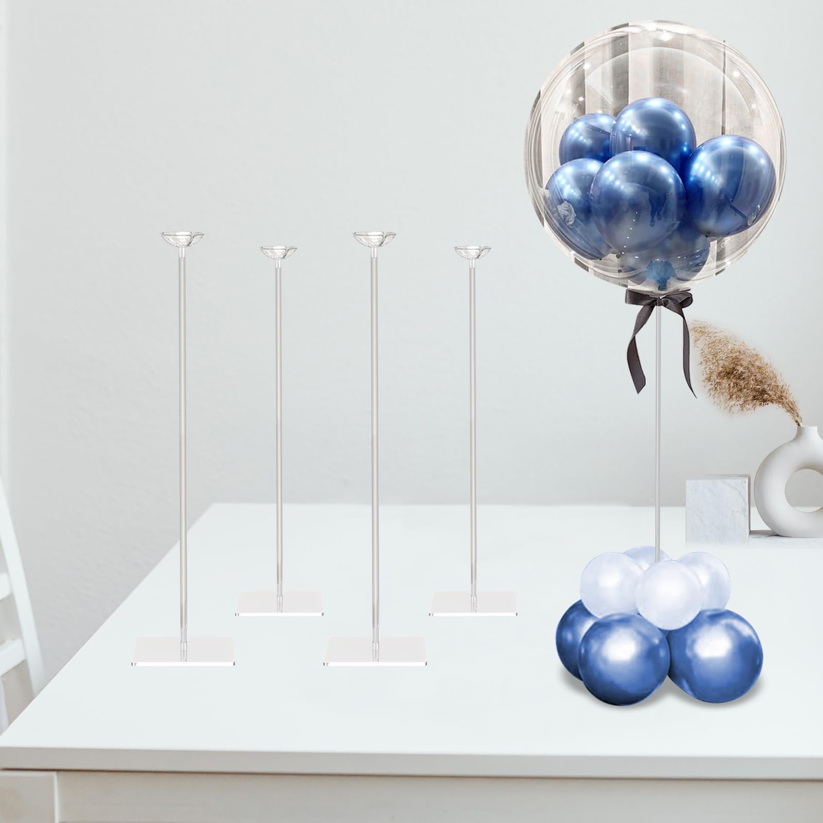 TEKXYZ 23.6-inch clear acrylic balloon stand setup on table for quick assembly