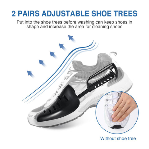 Teletrogy adjustable shoe trees keep shape during cleaning.