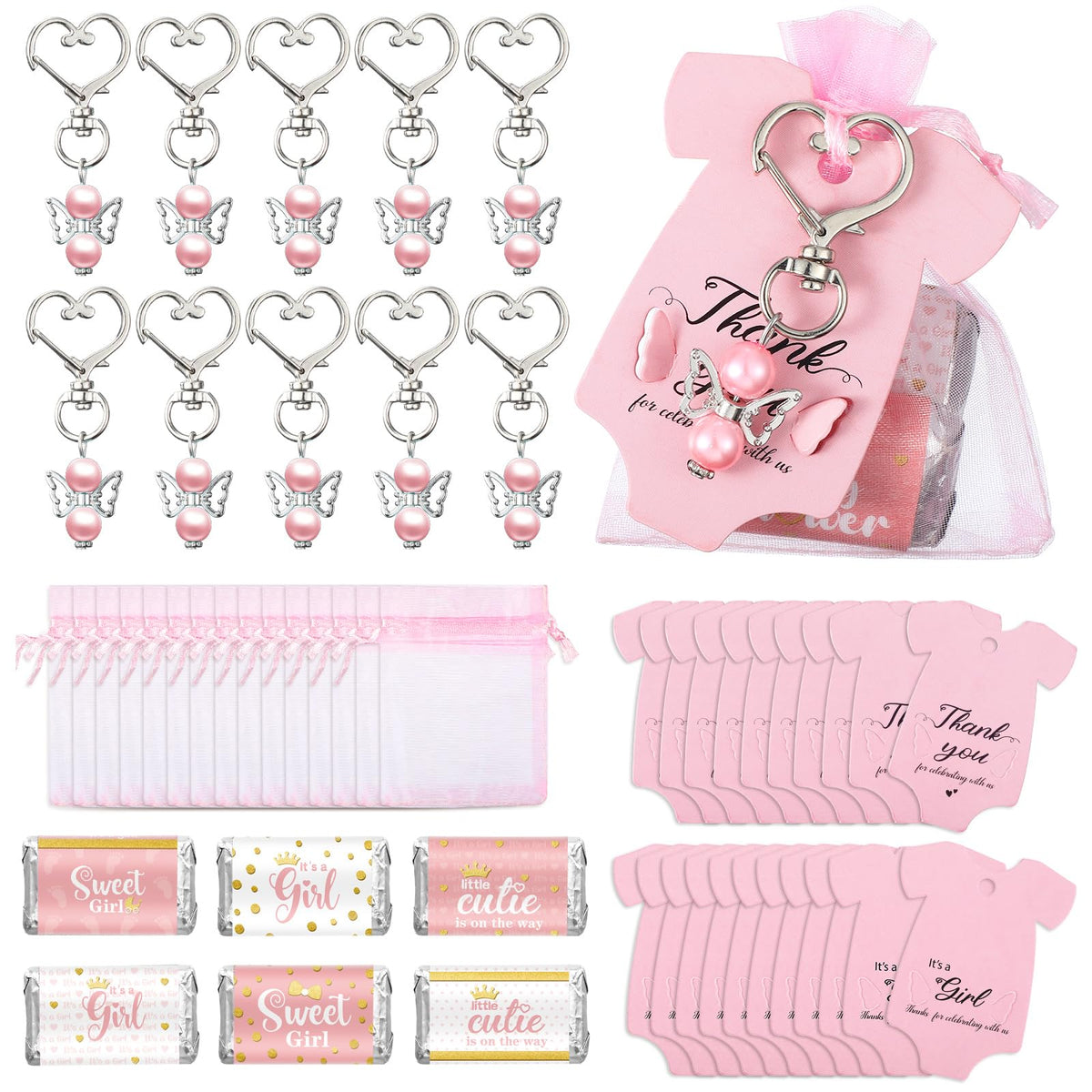 Teling pink angel keychain with faux pearl, a charming guest keepsake