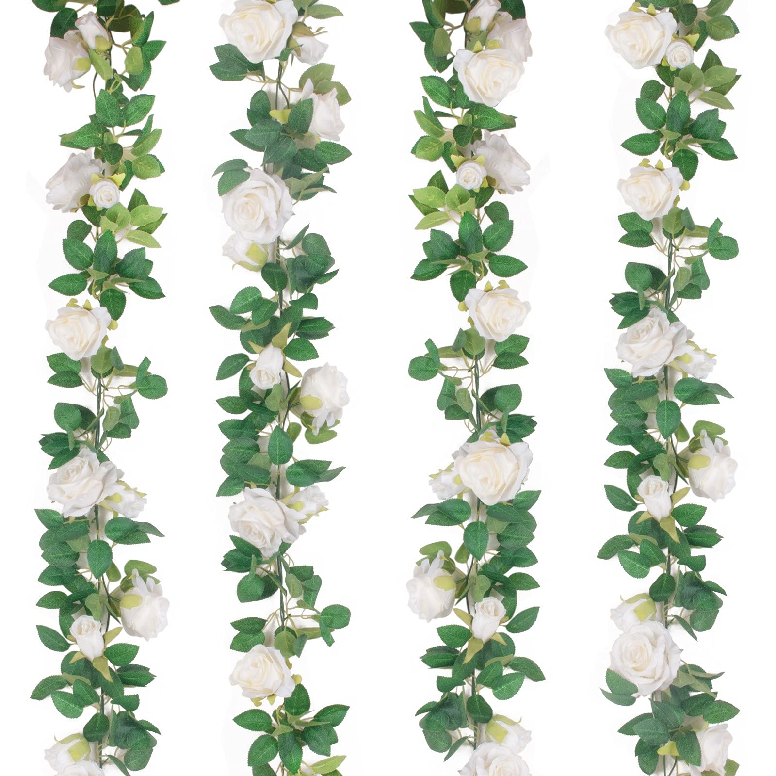 TELDRASSIL white artificial rose vine garland with lush leaves, ideal for wedding arches