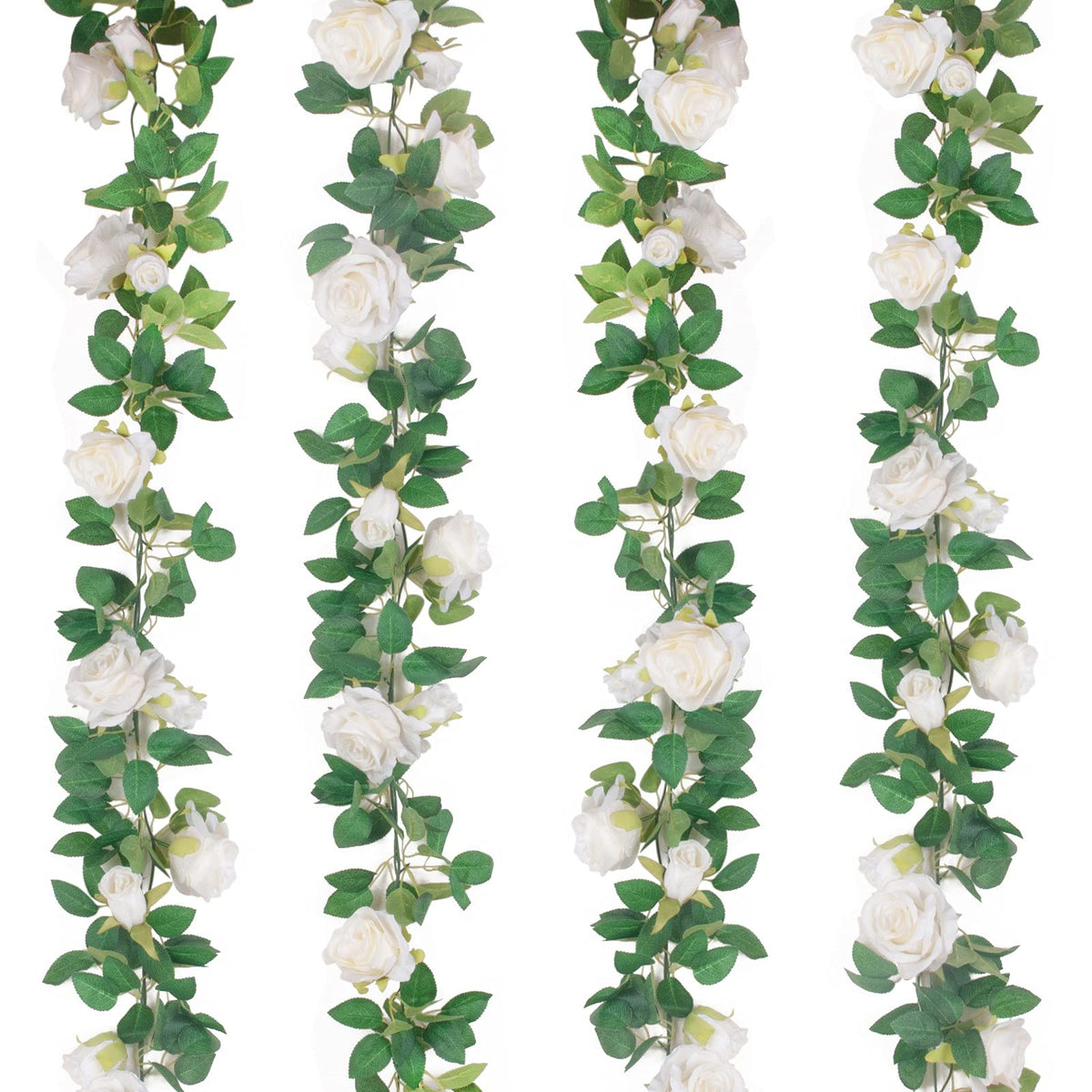 TELDRASSIL white artificial rose vine garland with lush leaves, ideal for wedding arches
