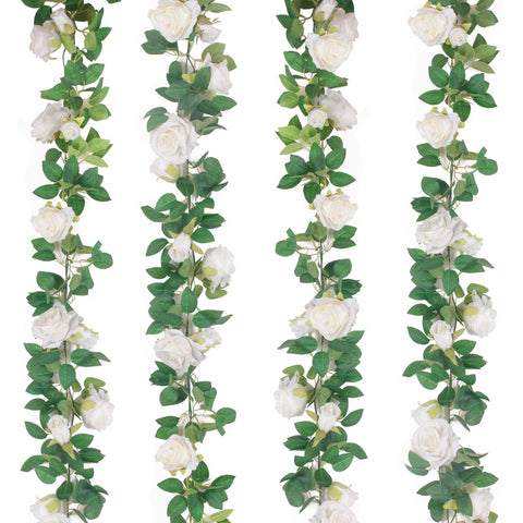 TELDRASSIL white artificial rose vine garland with lush leaves, ideal for wedding arches