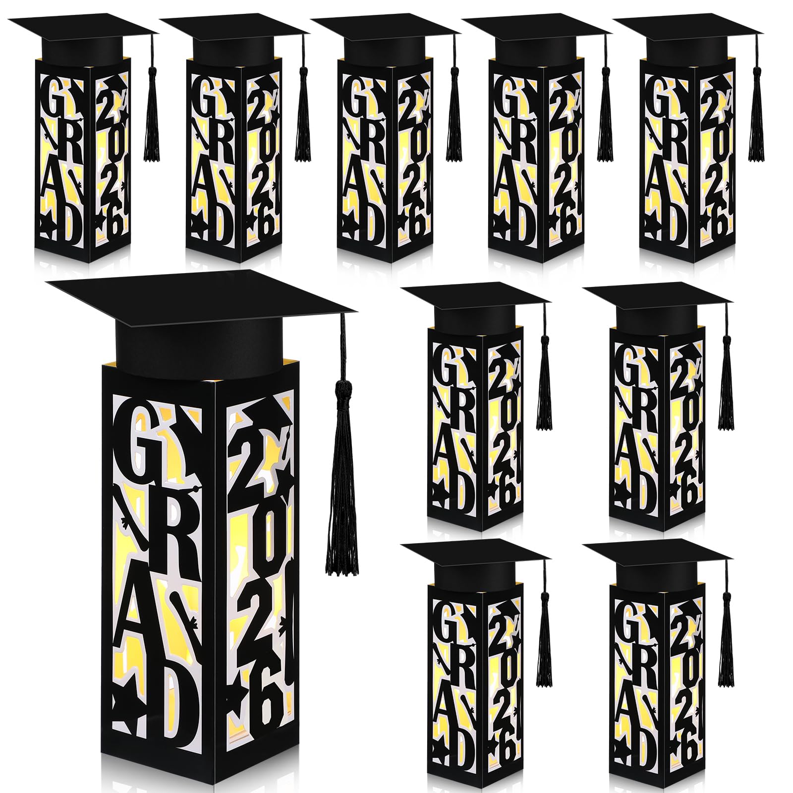 Tellingyou 9 Pcs Graduation Lantern Boxes glow with LEDs for chic party decor