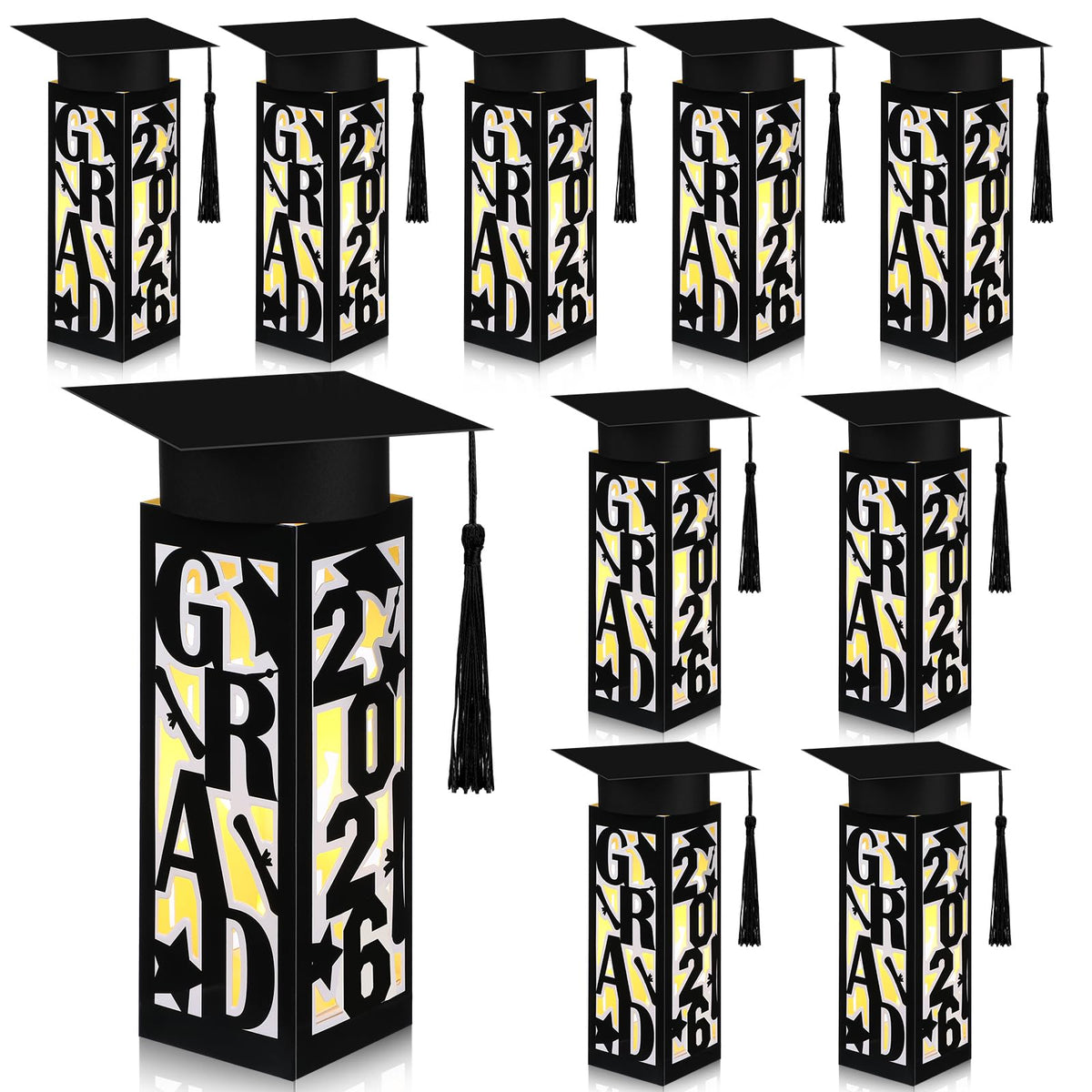 Tellingyou 9 Pcs Graduation Lantern Boxes glow with LEDs for chic party decor