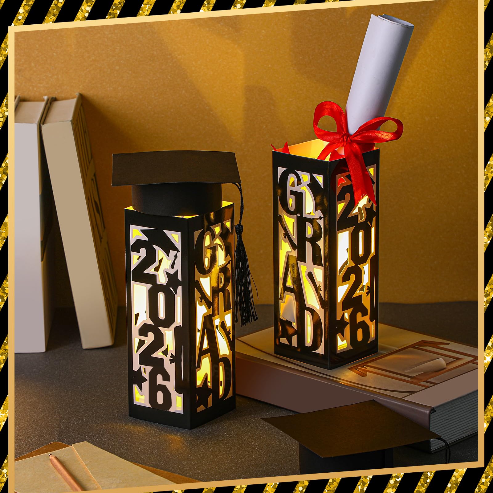 Tellingyou LED-lit lantern boxes add a warm glow to graduation reception