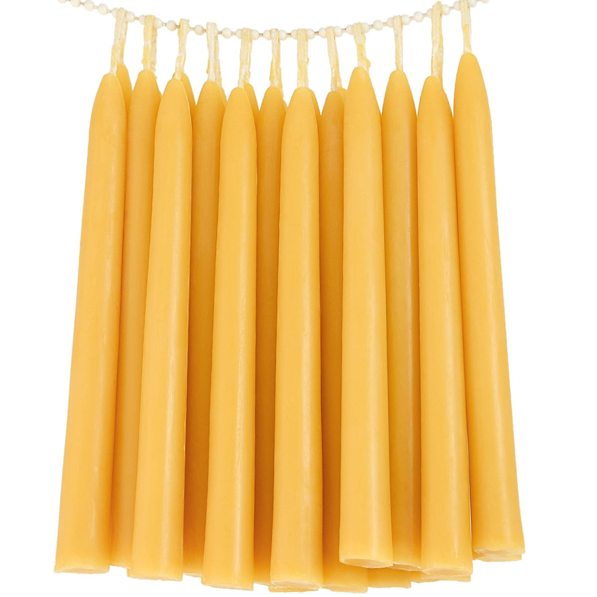 TELOSMA beeswax taper candles 8in yellow pack with dripless burn for clean dining tables.