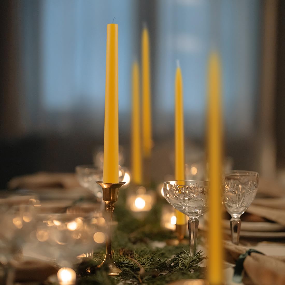 TELOSMA bulk candles for dining and events in yellow 8in beeswax tapers.