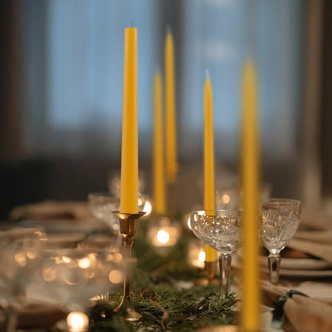 TELOSMA bulk candles for dining and events in yellow 8in beeswax tapers.