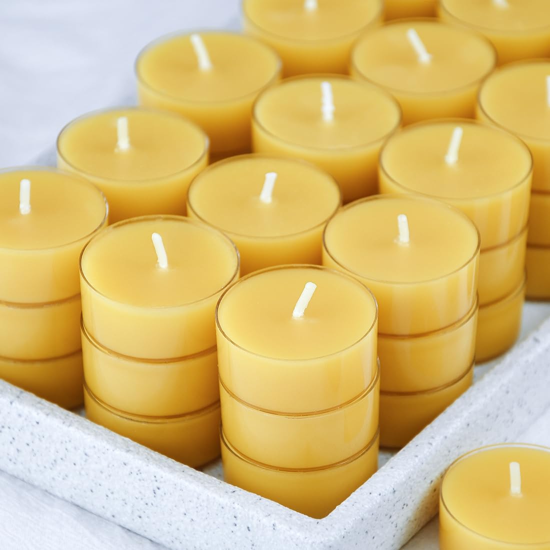 TELOSMA clean-burn tea lights with recyclable and reusable cups for eco-friendly decor