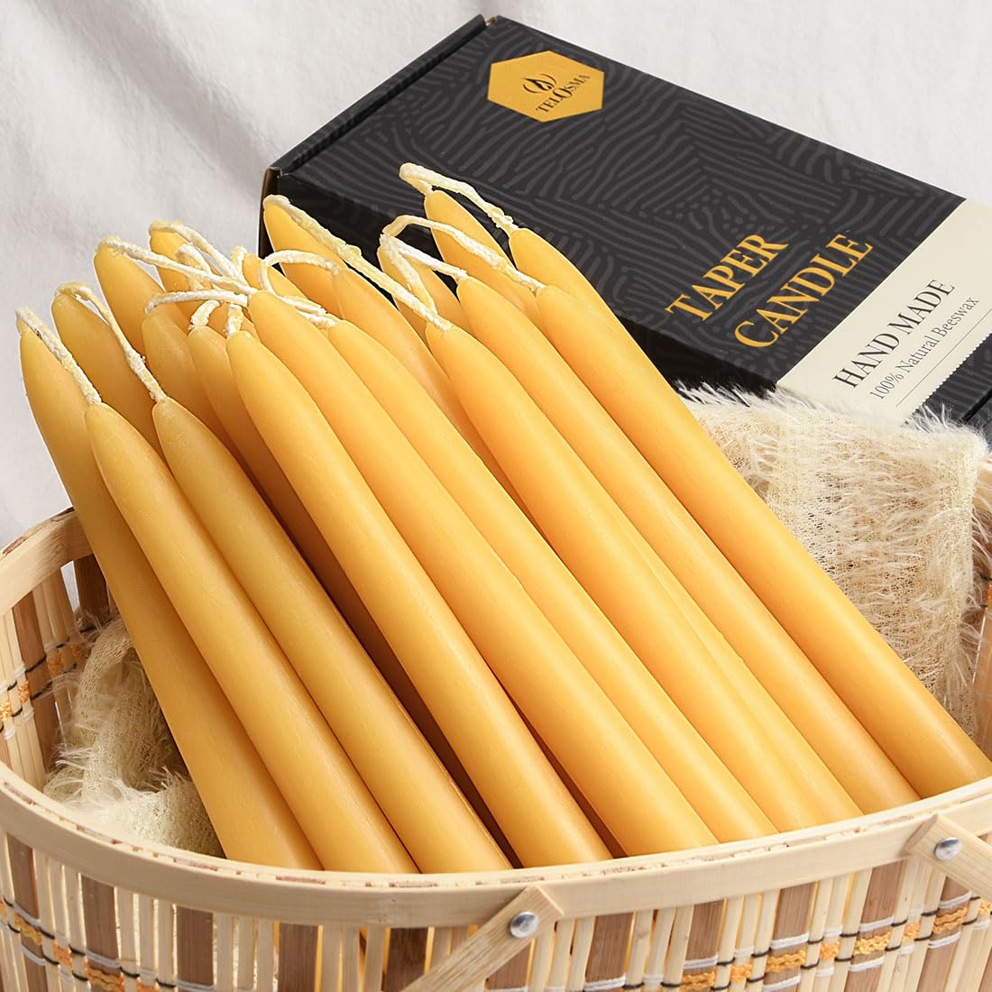 TELOSMA dripless beeswax taper candles 8in yellow ideal for events with minimal spills.