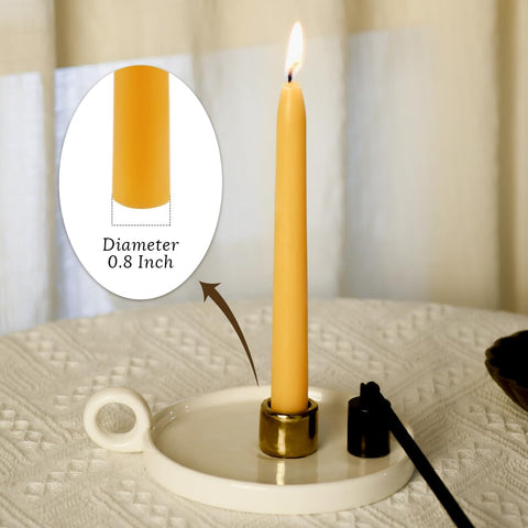 TELOSMA natural beeswax taper candles 8in yellow suitable for fragrance-free homes.