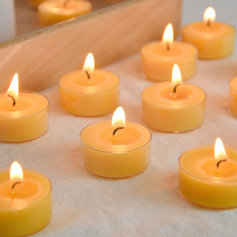 TELOSMA pure beeswax tealight unscented with safe, toxin-free burn for sensitive spaces