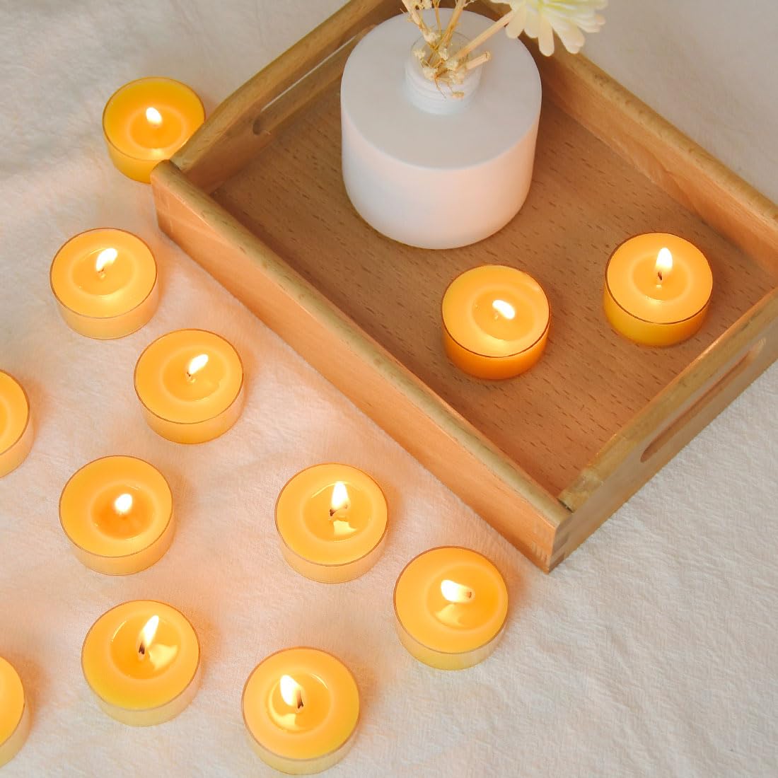 TELOSMA beeswax tea light burns 4+ hours for steady, extended glow