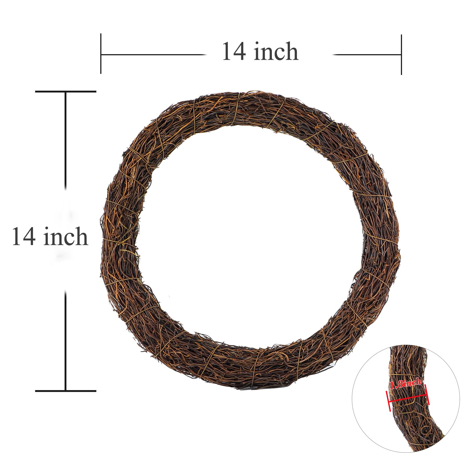 Temfmy round rattan twig wreath 14-inch, sturdy base supports heavy embellishments.