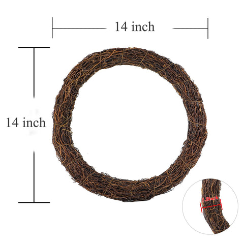 Temfmy round rattan twig wreath 14-inch, sturdy base supports heavy embellishments.
