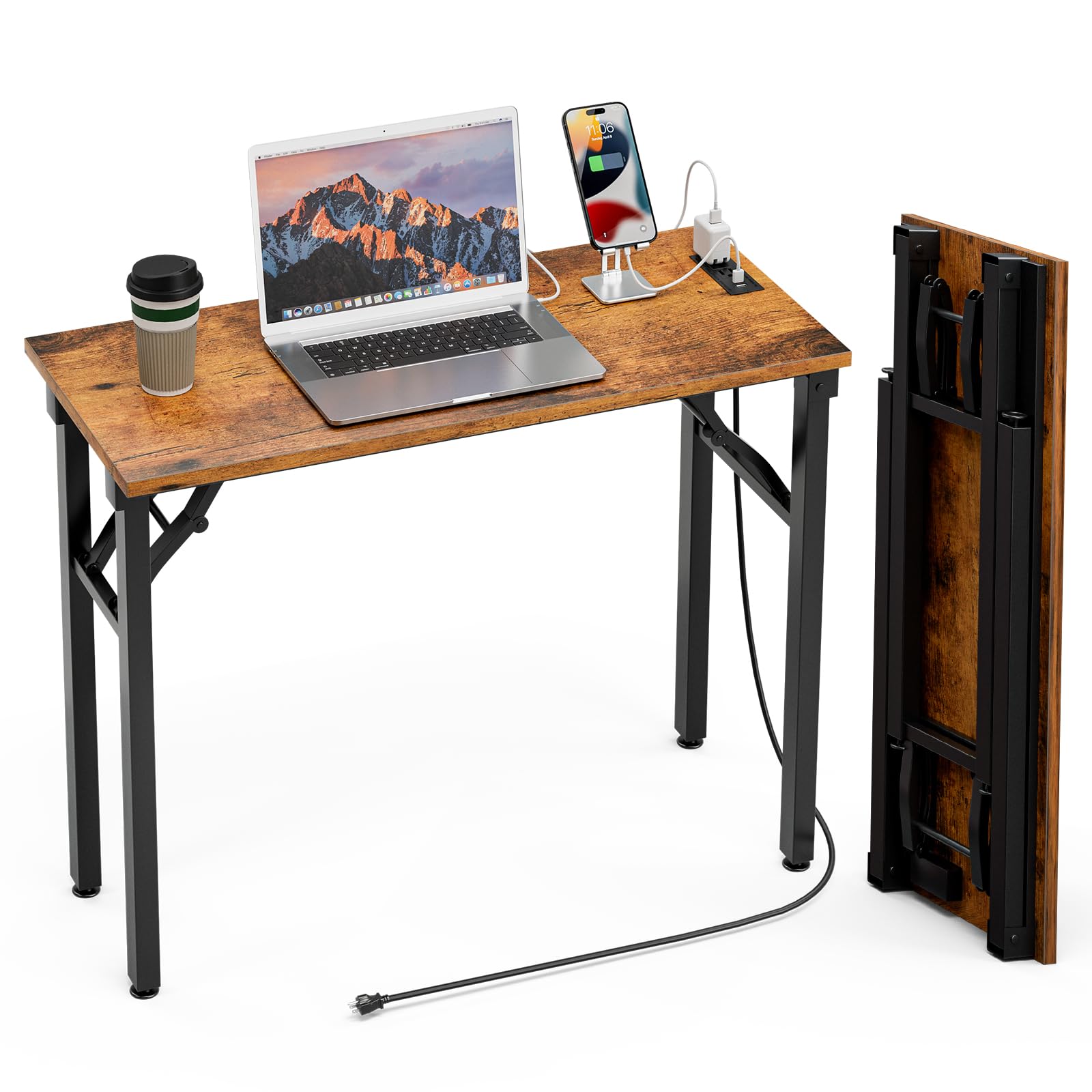 TEMI small desk folding table open, ready for immediate use.
